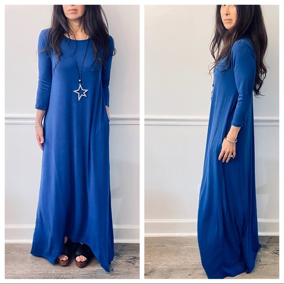 SAPPHIRE BLUE SIDE POCKETS MAXI DRESS - Picture 8 of 16